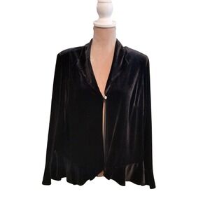 Studio 1940 Womens Black Velvet Ruffle Cardigan Rhinestone Button Plus 18/20W